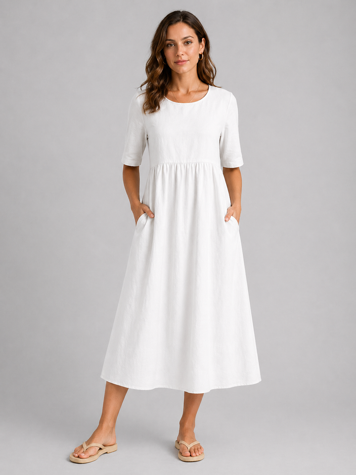 Women's Linen Look Midi Dress - Flattering Style product image | Invictora.com