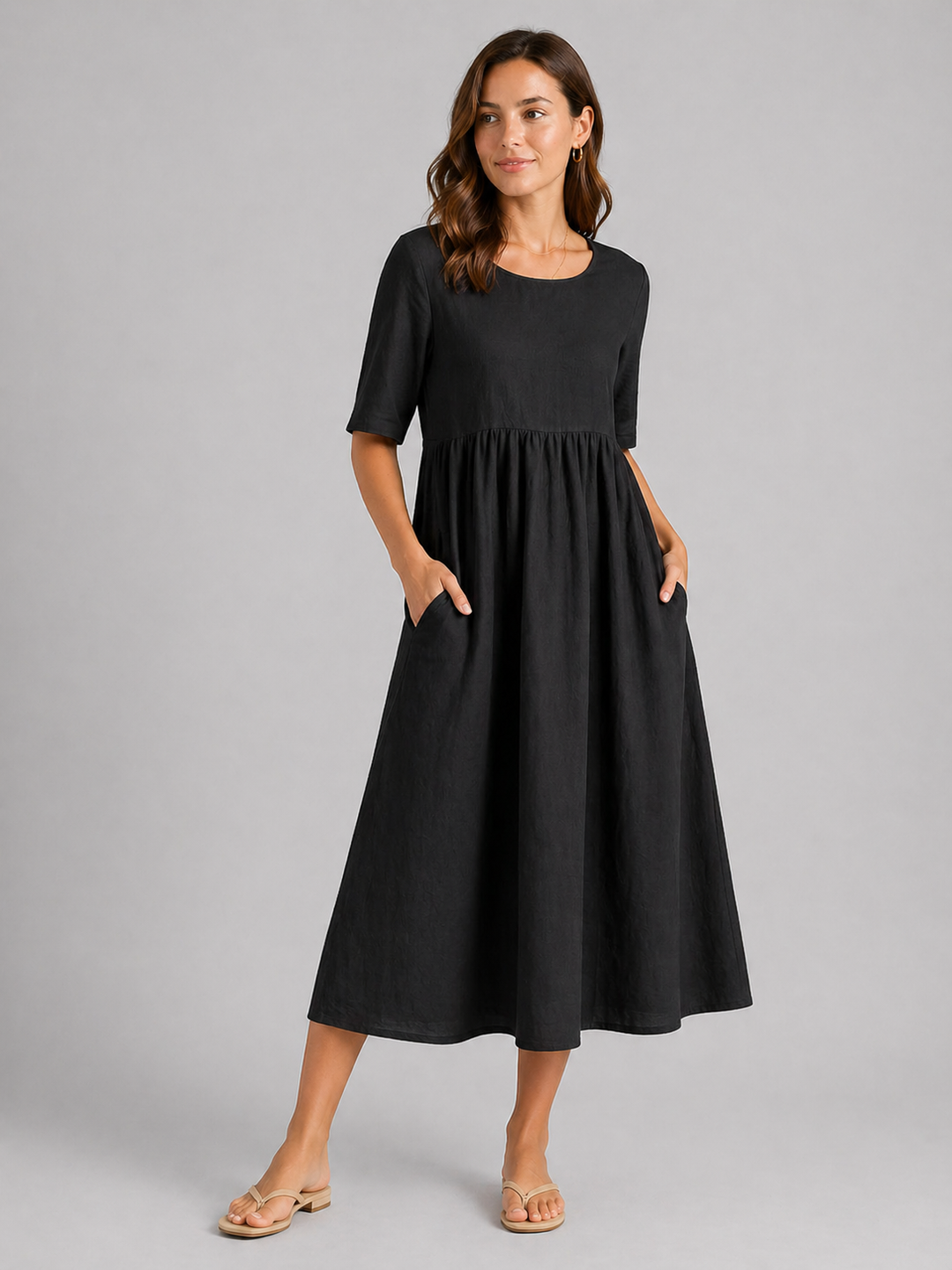 Women's Linen Look Midi Dress - Flattering Style product image | Invictora.com