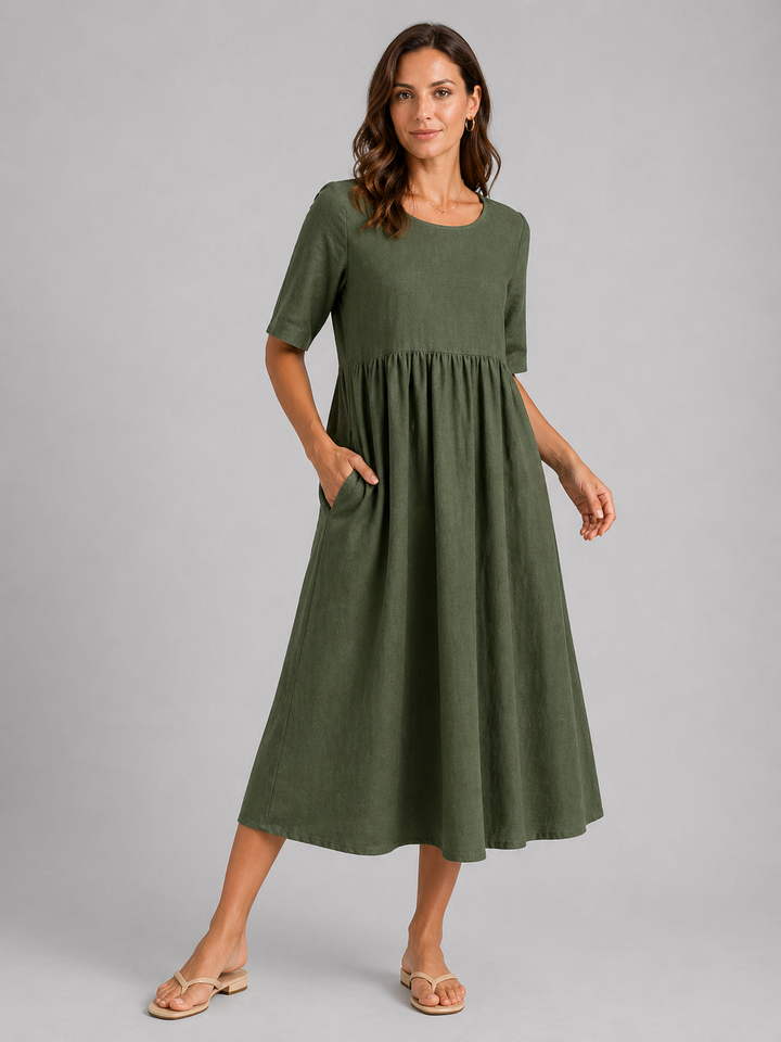 Women's Linen Look Midi Dress - Flattering Style product image | Invictora.com