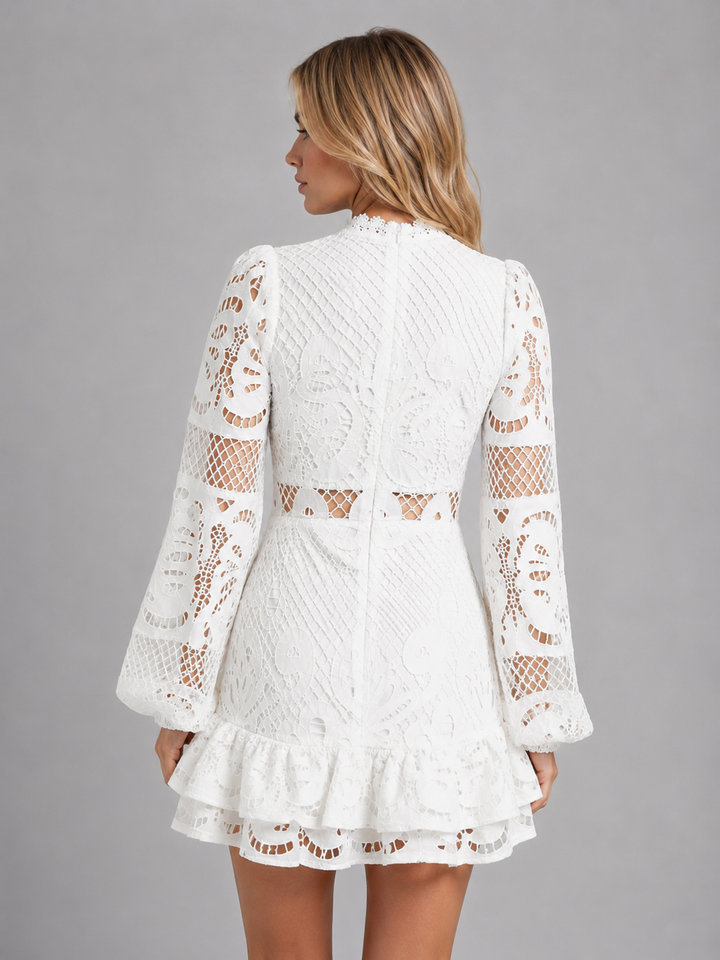 Women's Long Sleeve Lace Mini Dress - High Neck Cut Out Style product image | Invictora.com