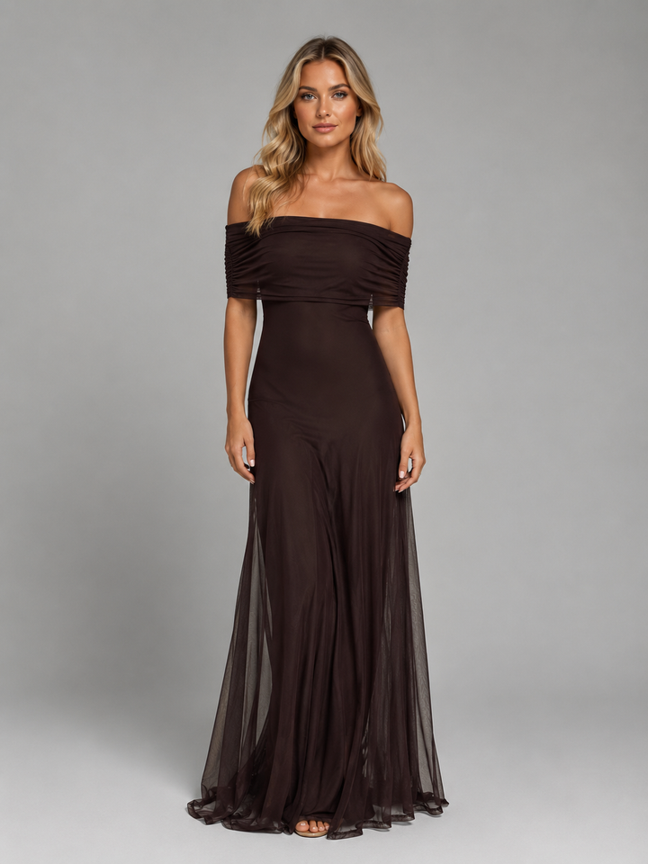 Women's Off-Shoulder Flowy Maxi Dress – Chiffon Evening Style | Invictora.com