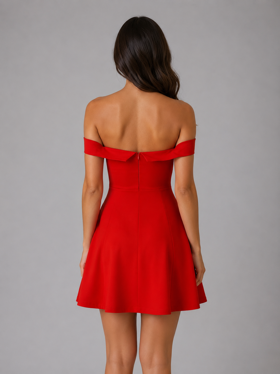 Women's Off-Shoulder Mini Dress – Structured Sculpted Fit in Red | Invictora.com