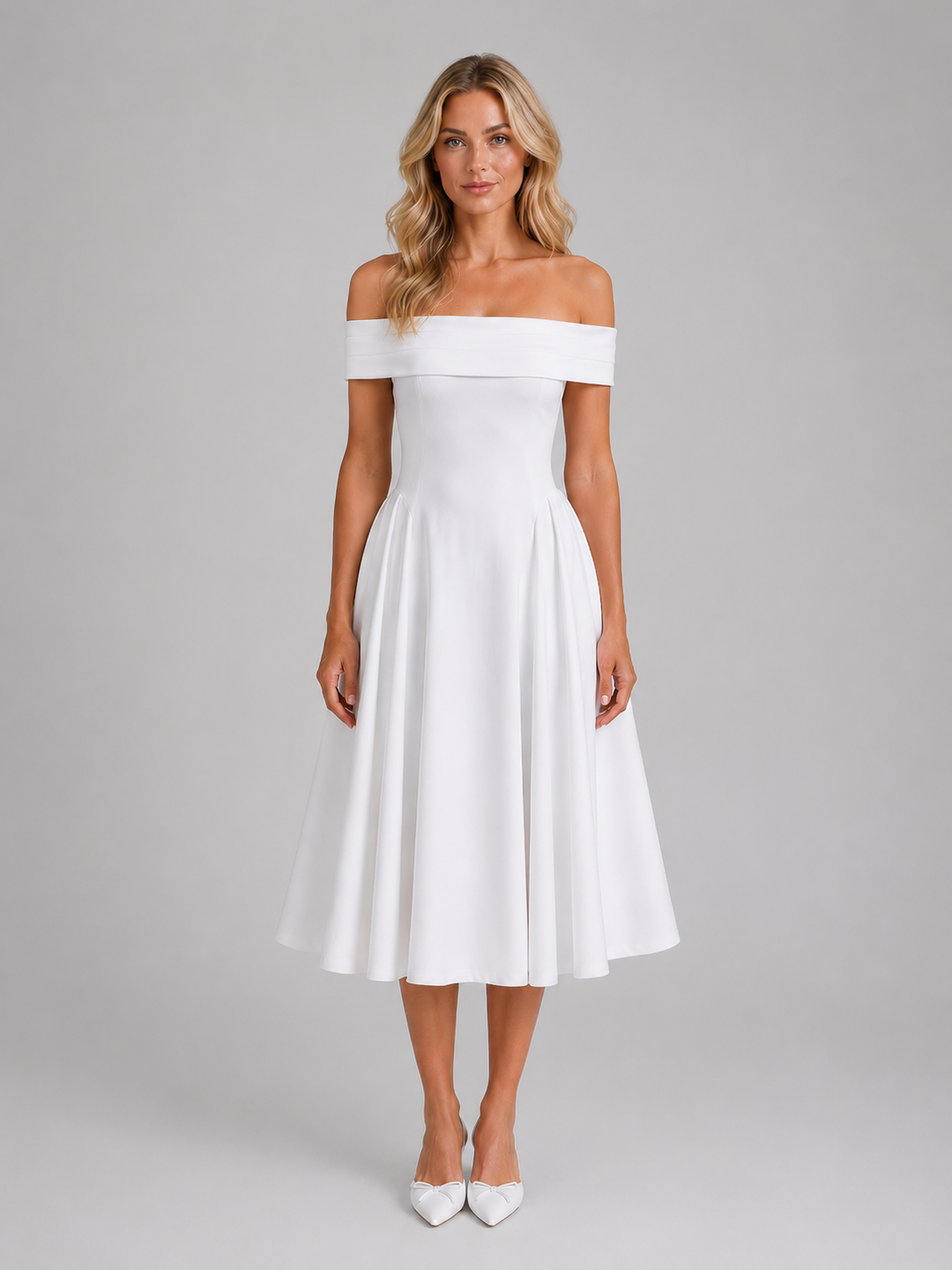 Women's Off-Shoulder Pleated Midi Dress - Wedding Guest Occasion product image | Invictora.com