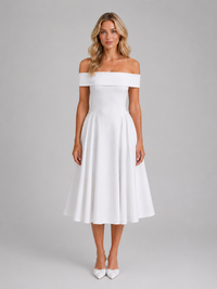 Women's Off-Shoulder Pleated Midi Dress – Wedding Guest Occasion
