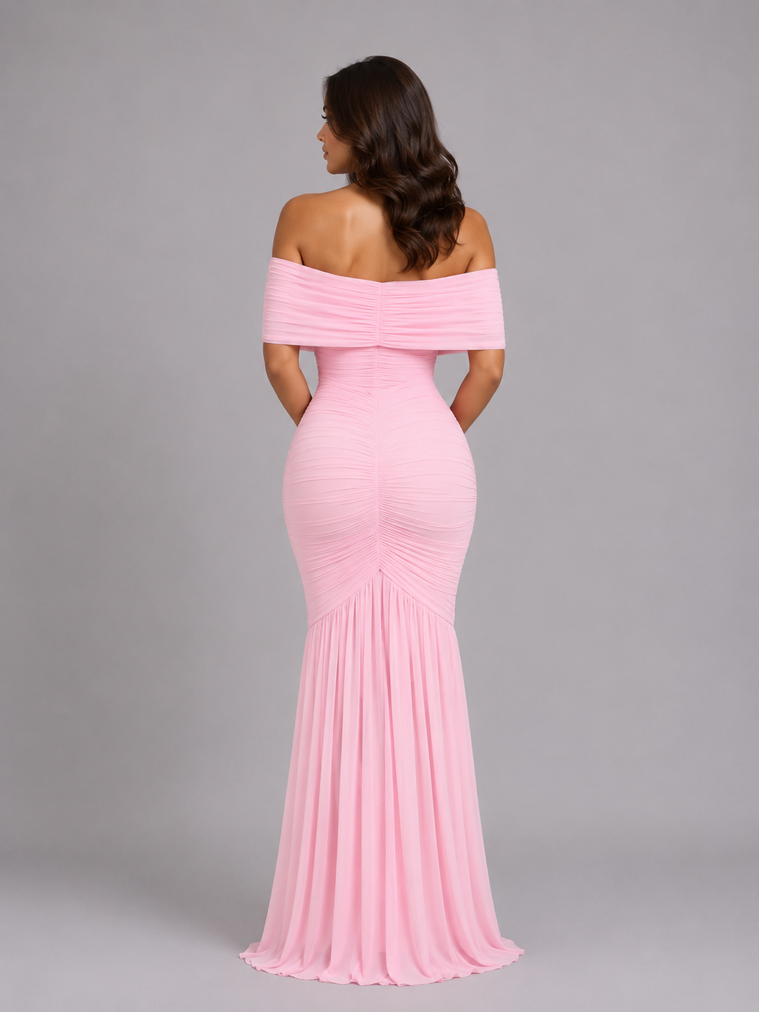 Women's Off-Shoulder Ruched Bodycon Maxi Dress – Sculpted Fit in Pink | Invictora.com