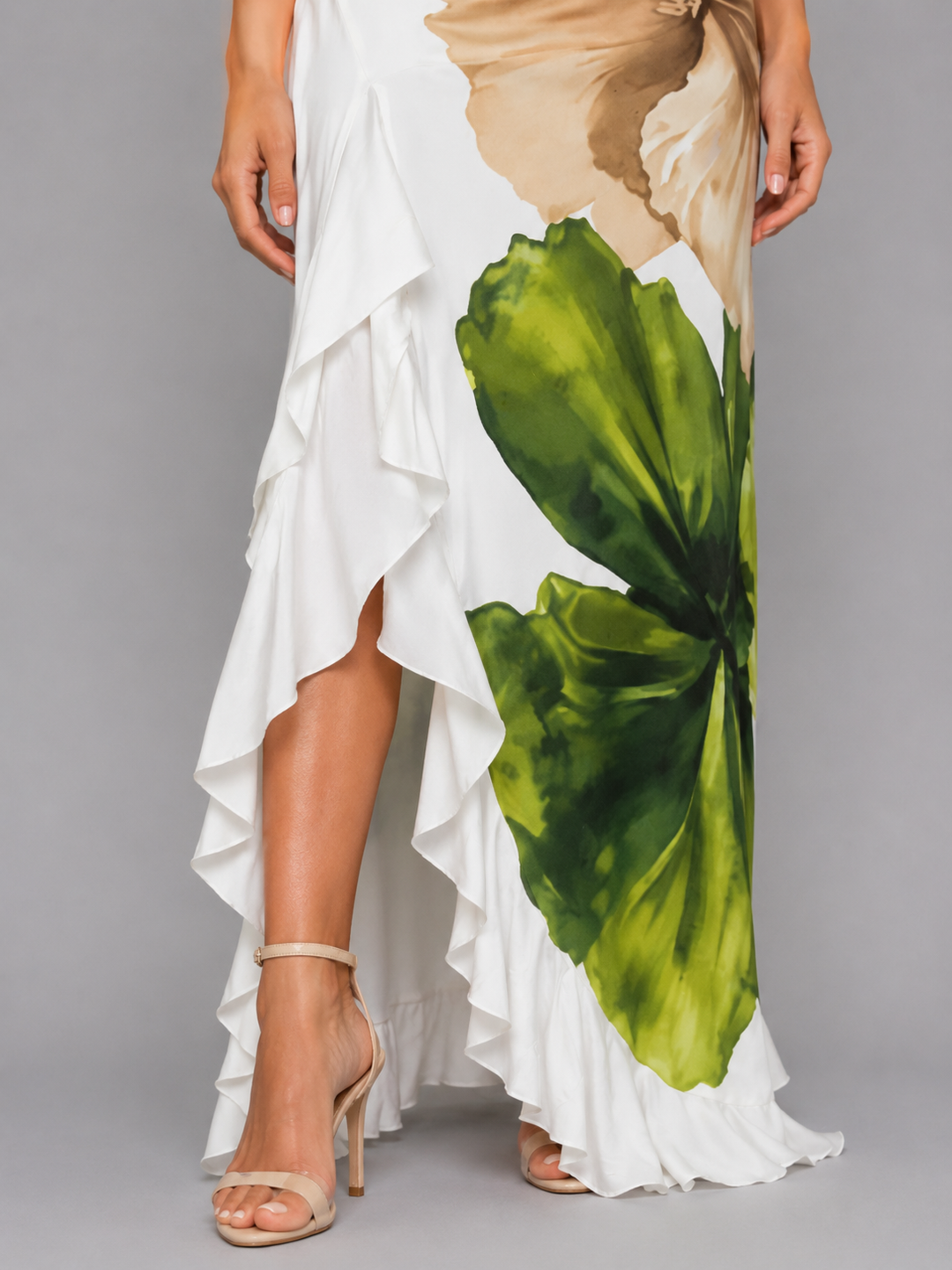 Women's One-Shoulder Floral Maxi Dress – Ruffle Hem Summer Style in Floral | Invictora.com