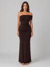 Women's One-Shoulder Ruched Maxi Dress – Sculpted Silhouette in Dark Brown | Invictora.com