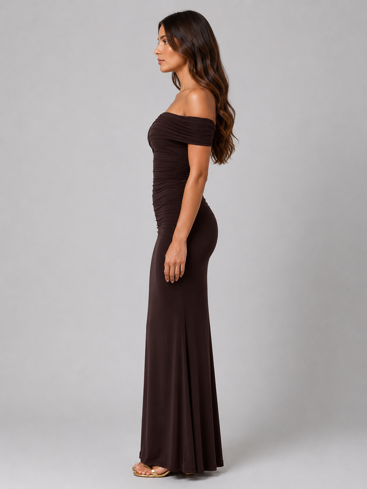 Women's One-Shoulder Ruched Maxi Dress – Sculpted Silhouette | Invictora.com