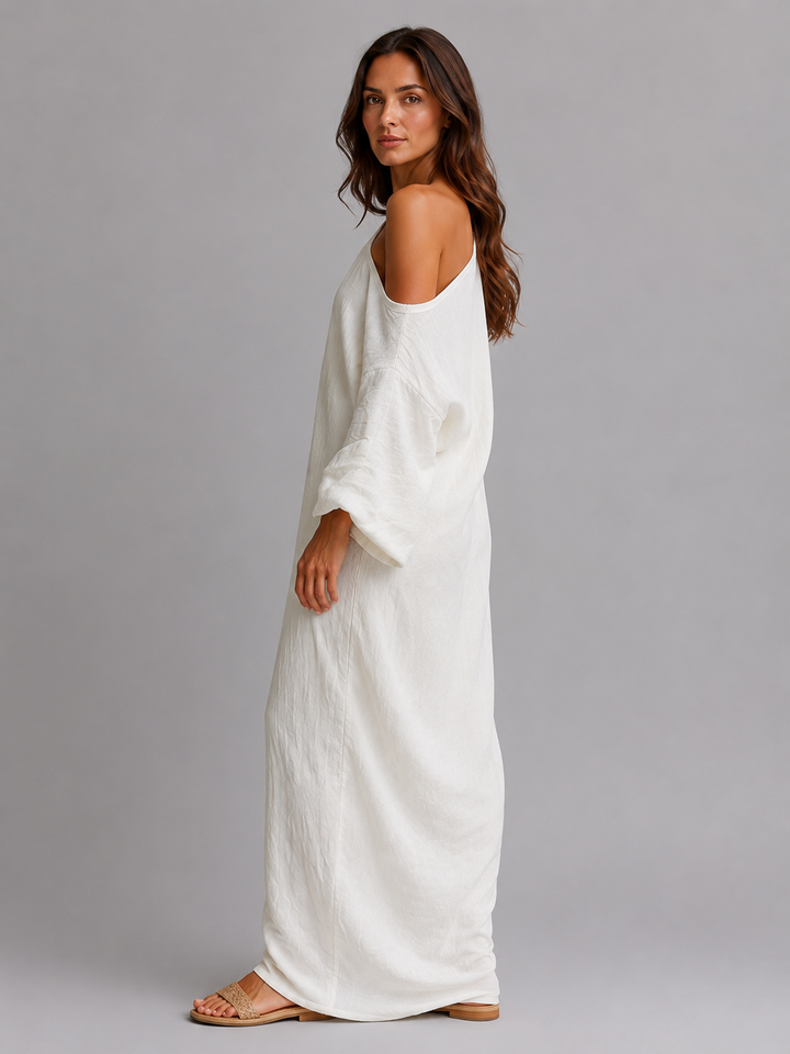 Women's One Shoulder Maxi Dress – Relaxed Draped Fit in White | Invictora.com
