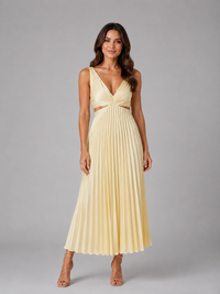 Women's Pleated Cut-Out Midi Dress – Flowing Silhouette