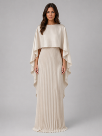Women's Pleated Maxi Dress with Cape Sleeves – Flowing Silhouette