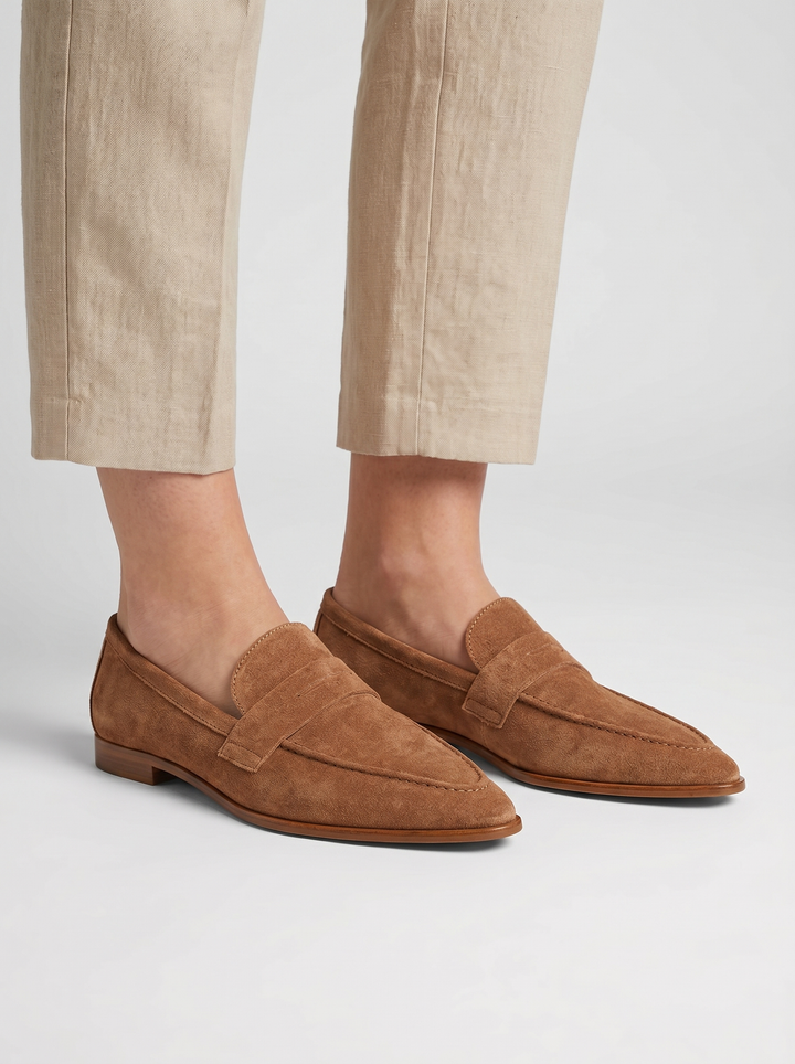 Women's Pointed Comfort Loafers – Suede Style in Khaki | Invictora.com