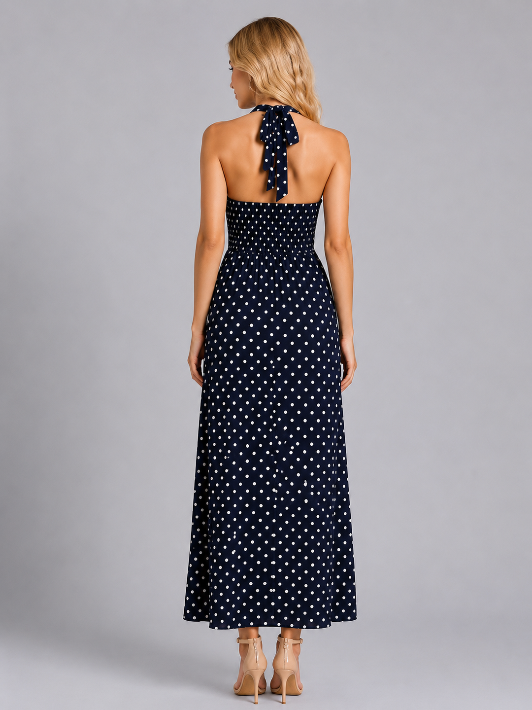 Women's Polka Dot Halter Maxi Dress - Summer Occasion Style product image | Invictora.com