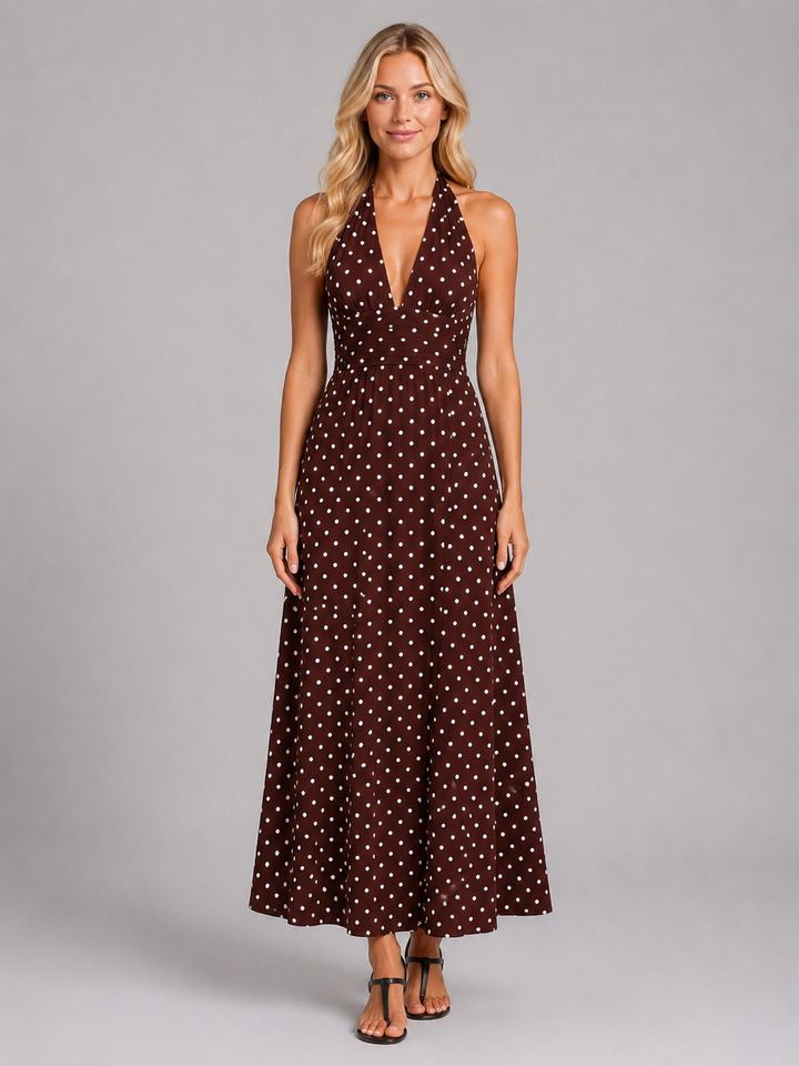 Women's Polka Dot Halter Maxi Dress - Summer Occasion Style product image | Invictora.com
