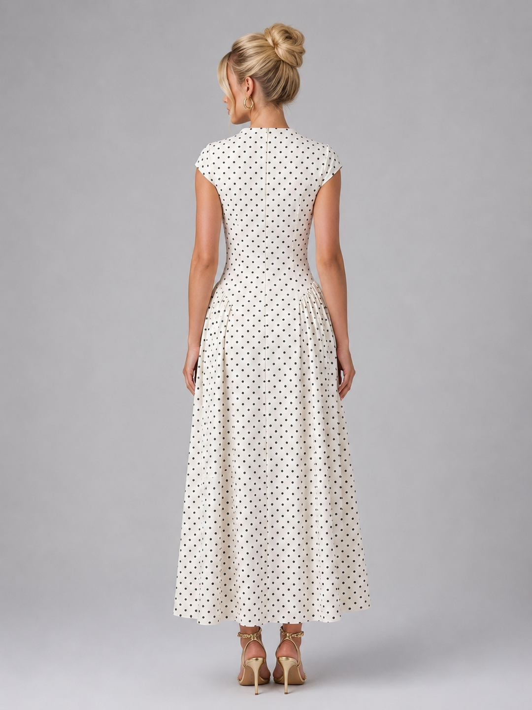 Women's Polka Dot Maxi Dress – Elegant A-Line Silhouette in White | Invictora.com