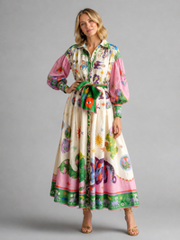 Women's Printed Maxi Shirt Dress – Belted Artistic Summer Style