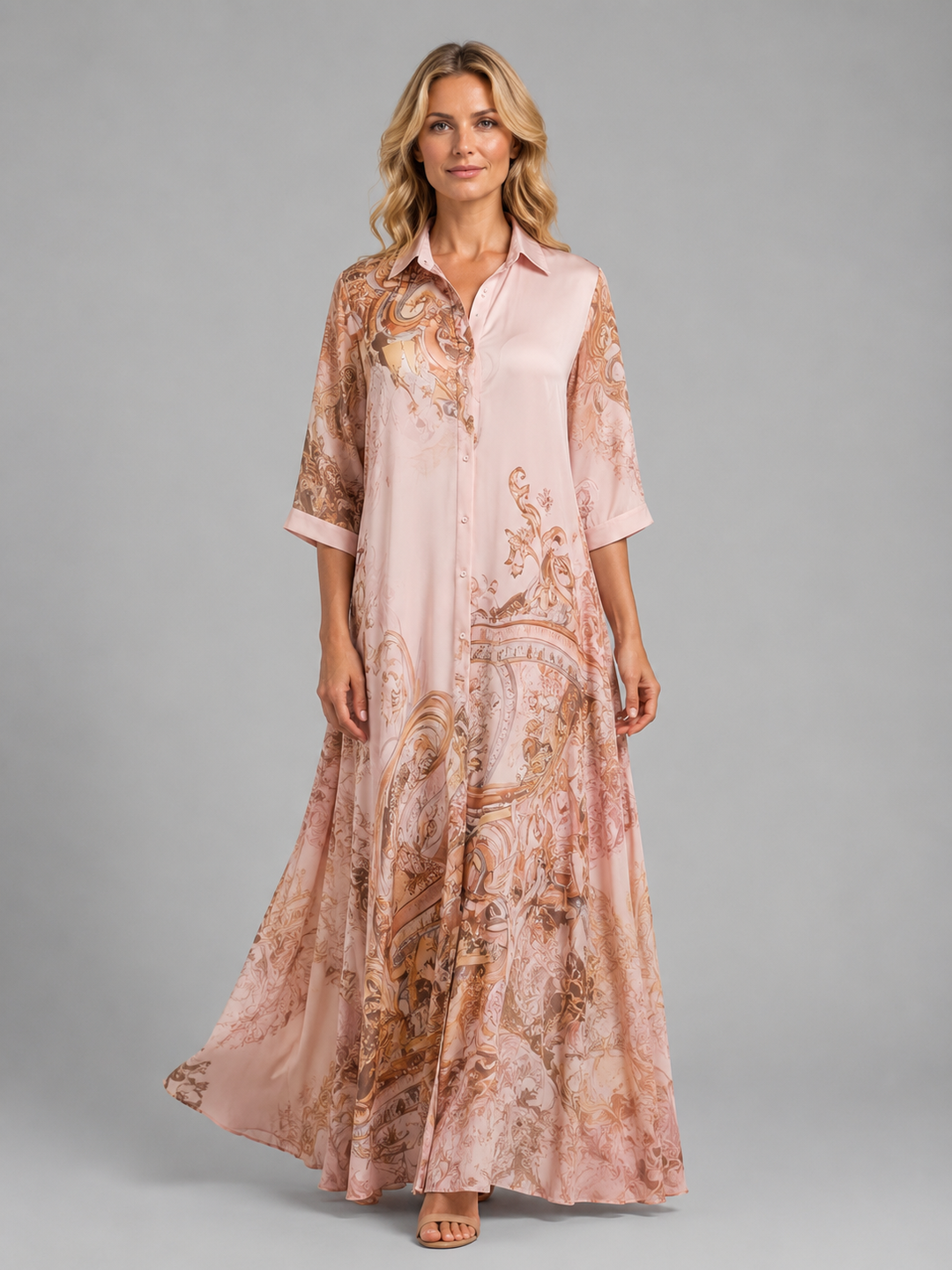 Women's Printed Shirt Maxi Dress – Button Front Flattering Style in Sky Blue | Invictora.com