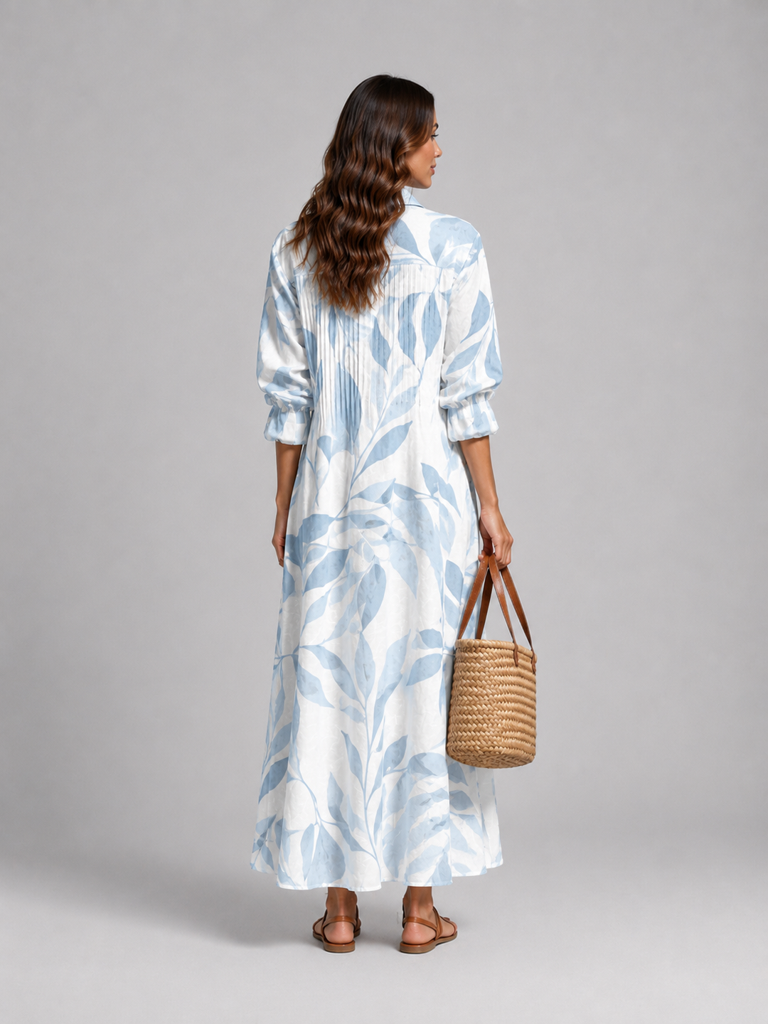 Women's Printed Shirt Maxi Dress – Relaxed Flattering Fit in Blue | Invictora.com