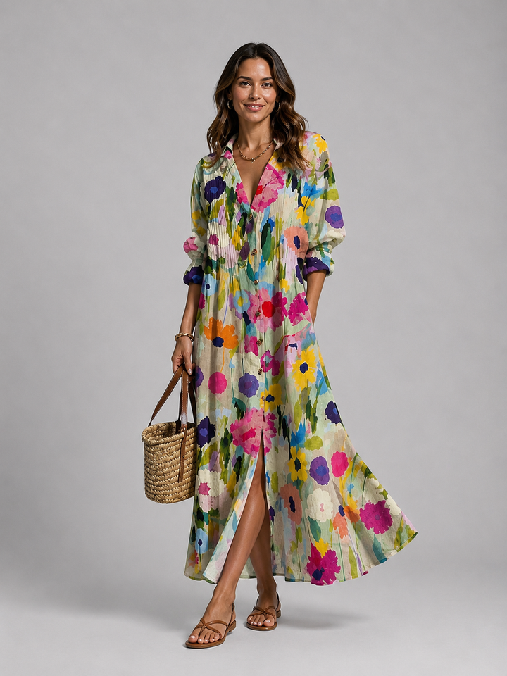 Women's Printed Shirt Maxi Dress – Relaxed Flattering Fit | Invictora.com