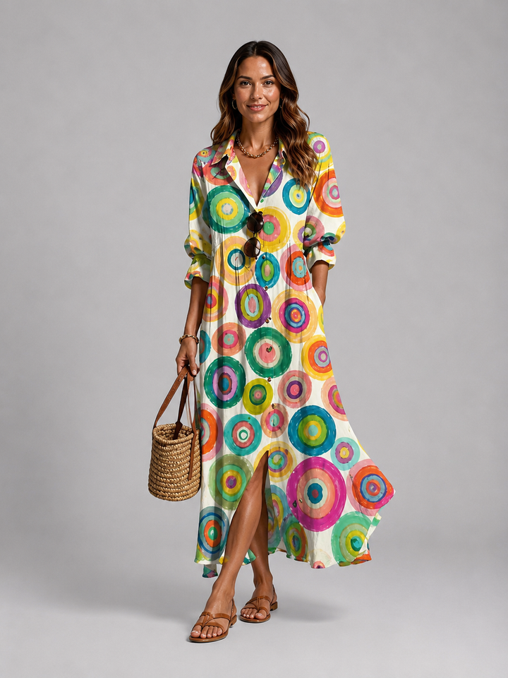 Women's Printed Shirt Maxi Dress - Relaxed Flattering Fit product image | Invictora.com