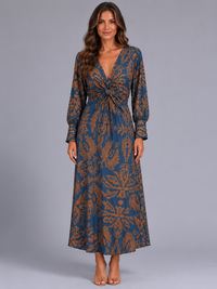 Women's Printed V-Neck Midi Dress – Wedding Guest Occasion