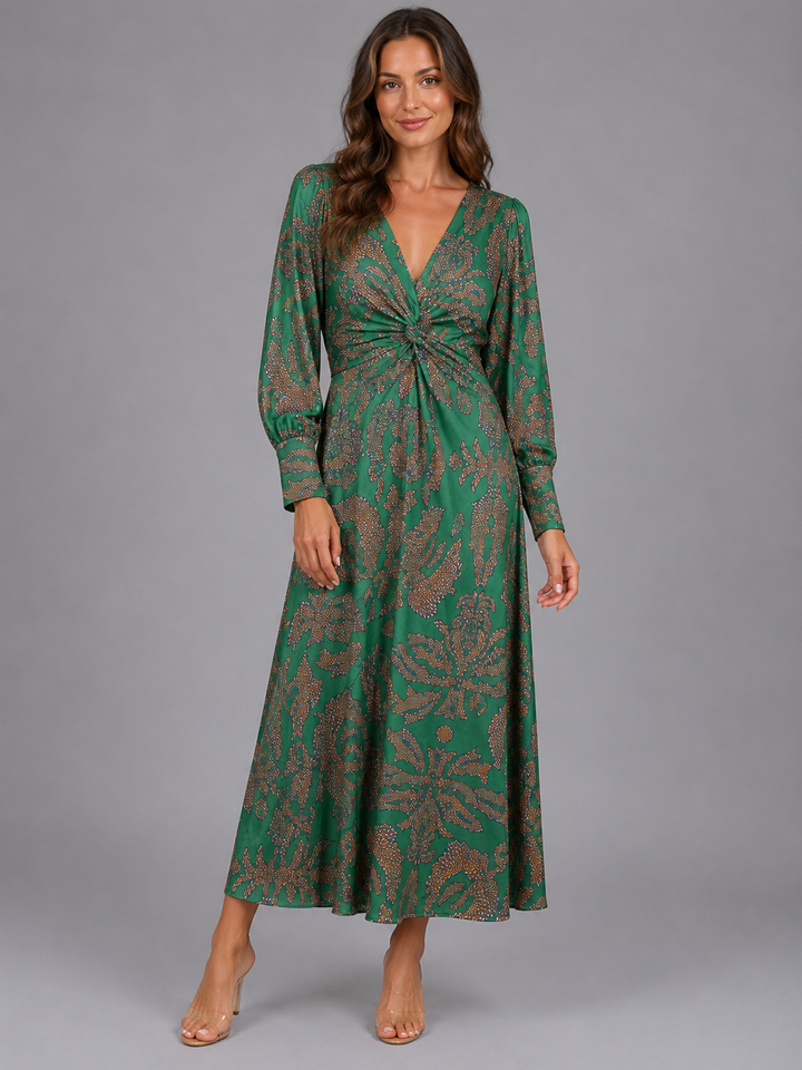Women's Printed V-Neck Midi Dress - Wedding Guest Occasion product image | Invictora.com