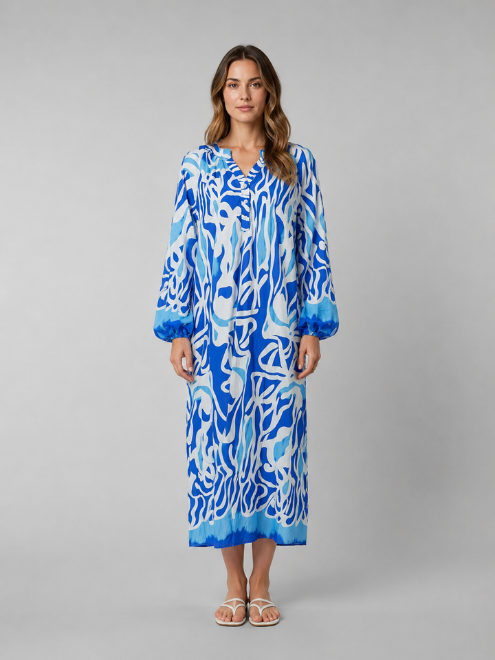 Women's Relaxed Print Maxi Dress – Flattering Summer Holiday Style in Blue | Invictora.com
