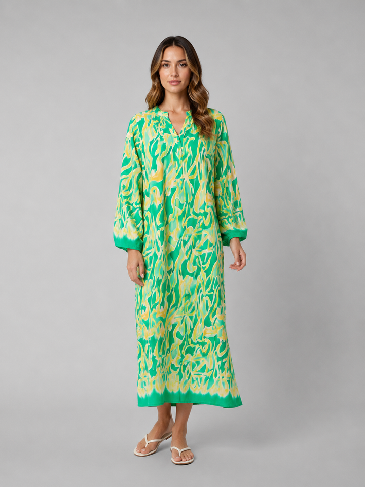 Women's Relaxed Print Maxi Dress – Flattering Summer Holiday Style in Blue | Invictora.com