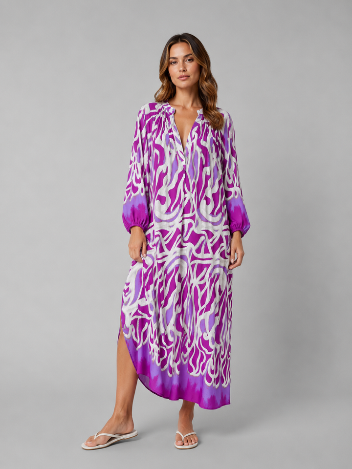 Women's Relaxed Print Maxi Dress – Flattering Summer Holiday Style in Blue | Invictora.com