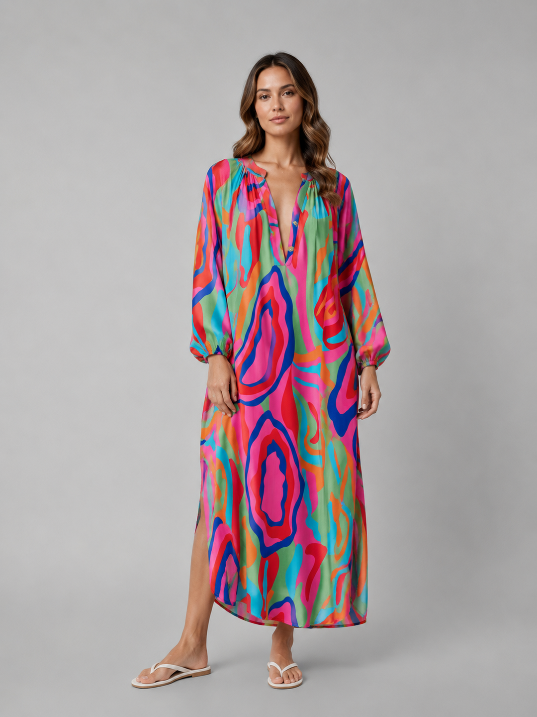 Women's Relaxed Print Maxi Dress – Flattering Summer Holiday Style in Green | Invictora.com