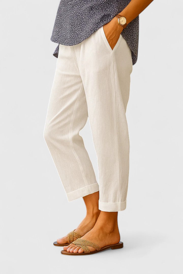 Women's Relaxed Summer Trousers – Lightweight Comfort in White | Invictora.com