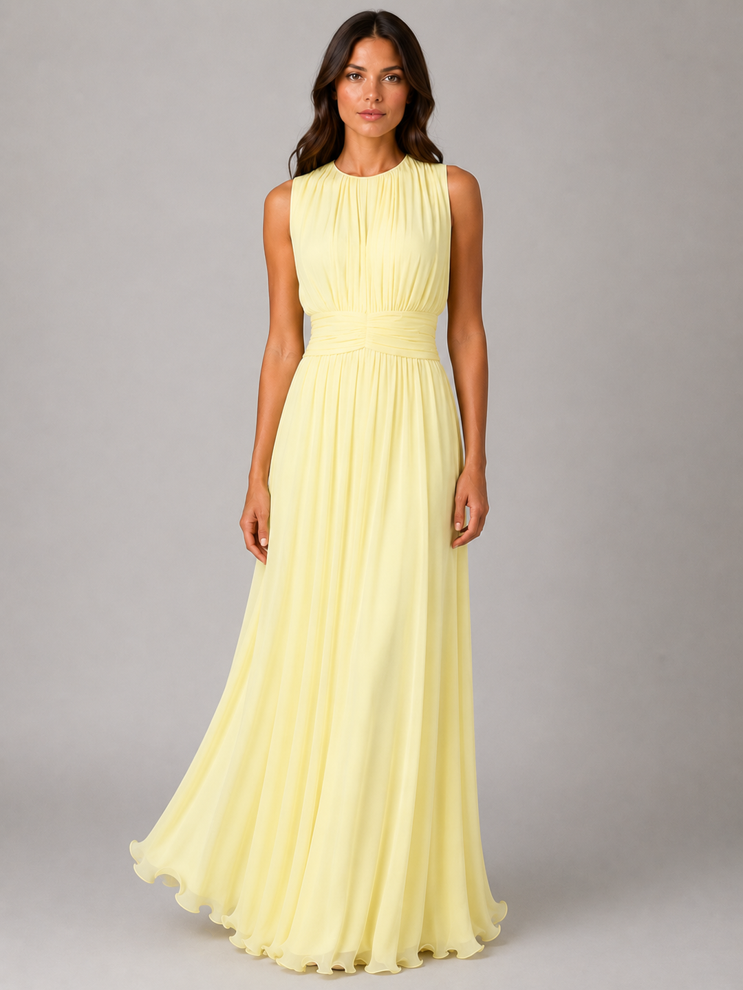 Women's Ruched Chiffon Maxi Dress – Flowing Silhouette in Light Blue | Invictora.com