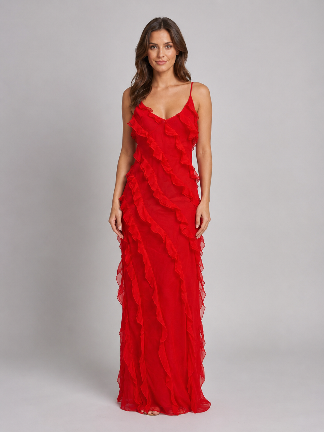Women's Ruffle Maxi Dress - Flowing Silhouette product image | Invictora.com