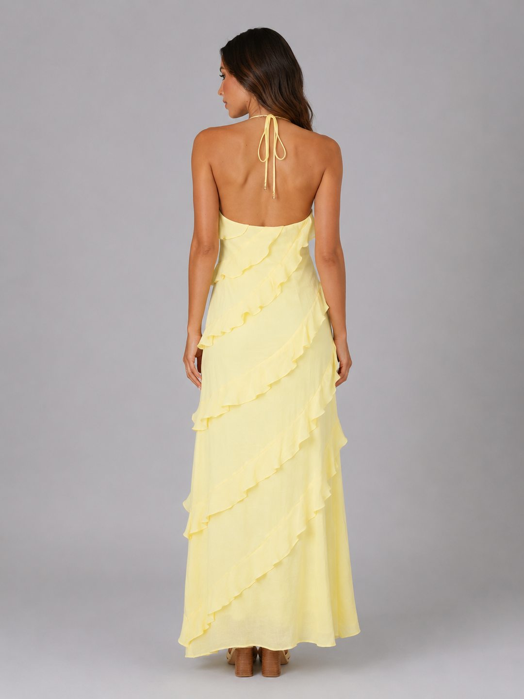 Women's Ruffle Maxi Dress - Halter Neck & Tiered Layers product image | Invictora.com