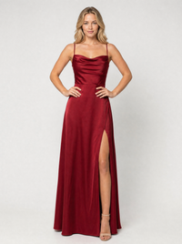 Women's Satin Feel Cowl Neck Maxi Dress – Side Split Style