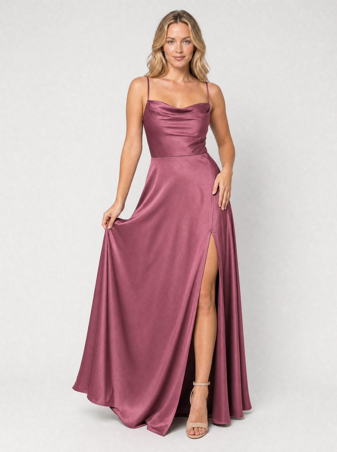 Women's Satin Feel Cowl Neck Maxi Dress – Side Split Style in White | Invictora.com