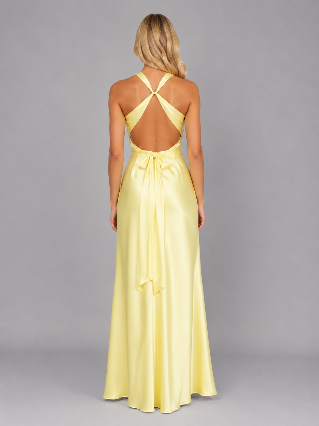 Women's Satin Feel Halter Neck Maxi Dress - Ruched Evening Gown product image | Invictora.com