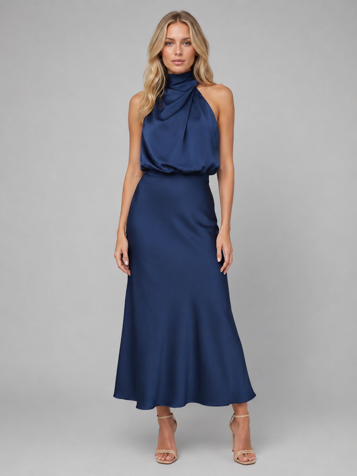Women's Satin Feel High Neck Midi Dress - Wedding Guest product image | Invictora.com
