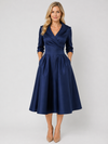 Women's Satin Feel Midi Dress - Elegant Wrap Style product image | Invictora.com