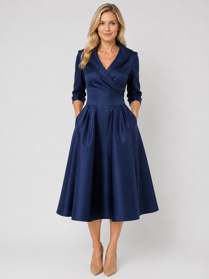 Women's Satin Feel Midi Dress - Elegant Wrap Style product image | Invictora.com