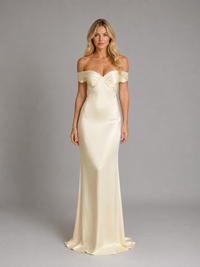 Women's Satin Feel Off-Shoulder Maxi Dress – Evening Gown