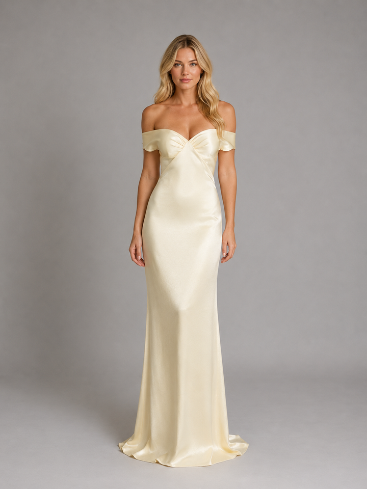 Women's Satin Feel Off-Shoulder Maxi Dress – Evening Gown | Invictora.com