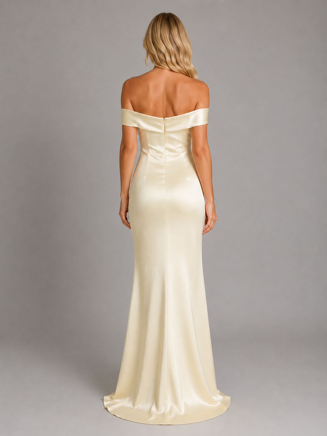 Women's Satin Feel Off-Shoulder Maxi Dress – Evening Gown in Yellow | Invictora.com