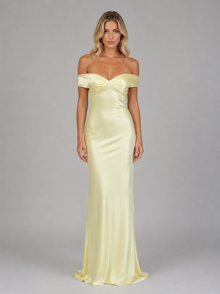 Women's Satin Feel Off Shoulder Maxi Dress – Wedding Guest Gown | Invictora.com