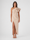 Women's Sculpting One-Shoulder Midi Dress – Ruffle Detail in Apricot | Invictora.com