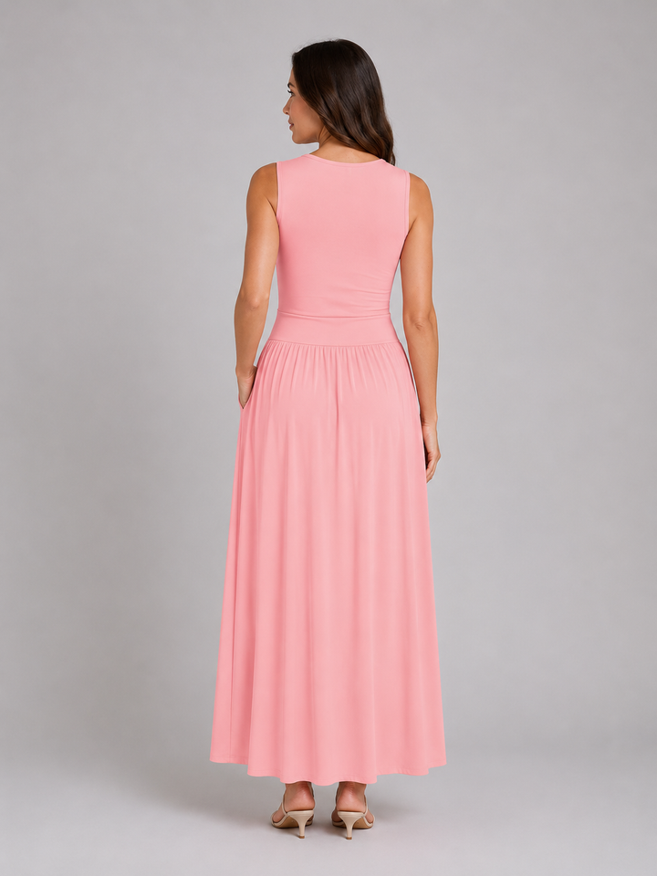 Women's Yara Ruched Maxi Dress in Pink | Invictora.com