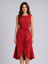 Women's Sleeveless Pleated Midi Dress – Sculpted Waist in Red | Invictora.com