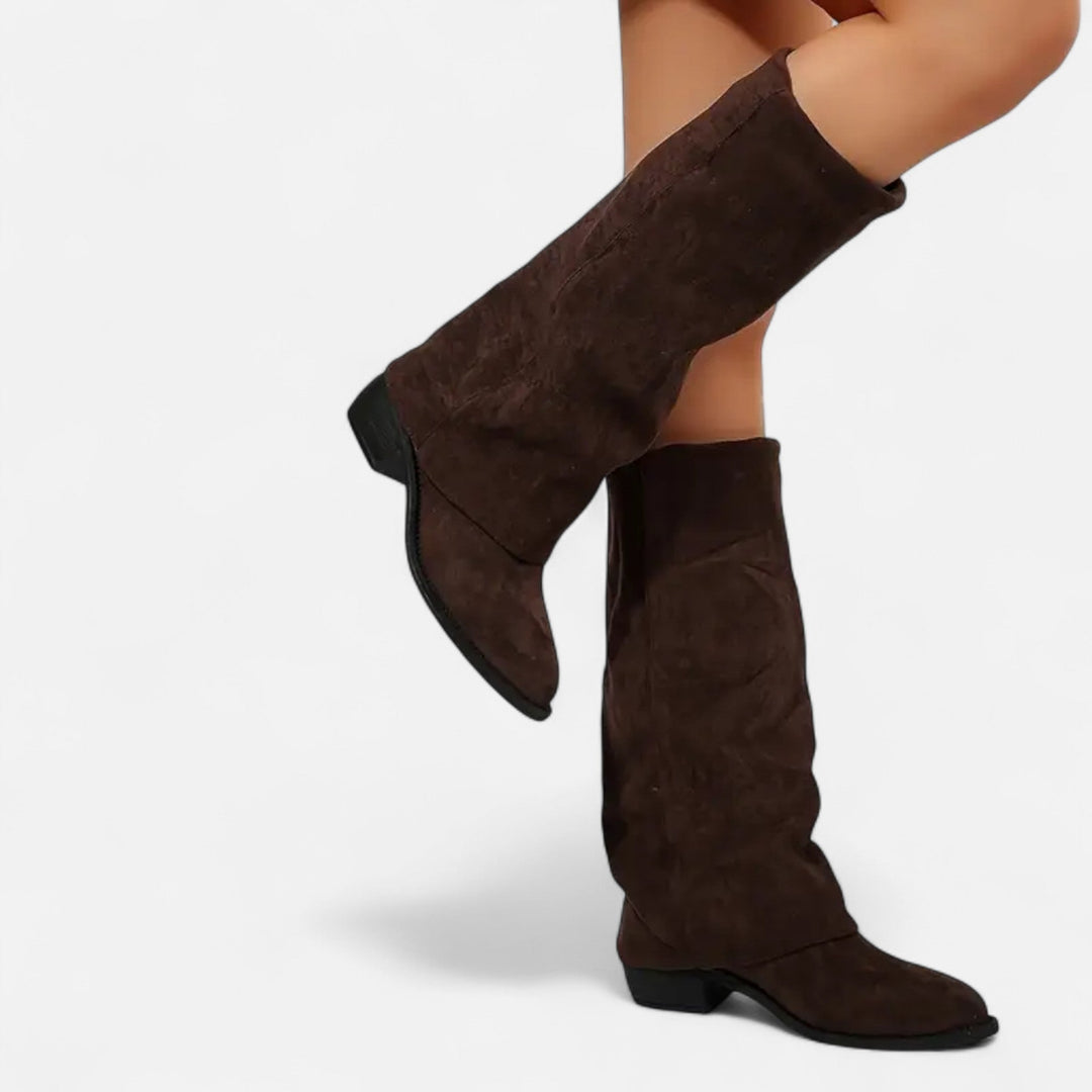 Women's Boots – Faux Leather Knee-High Block Heel