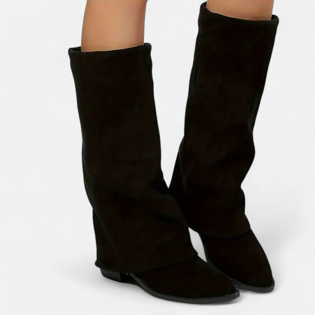 Women's Boots – Faux Leather Knee-High Block Heel