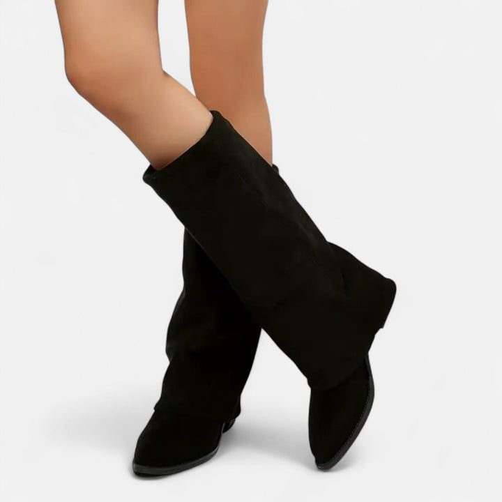 Women's Boots – Faux Leather Knee-High Block Heel